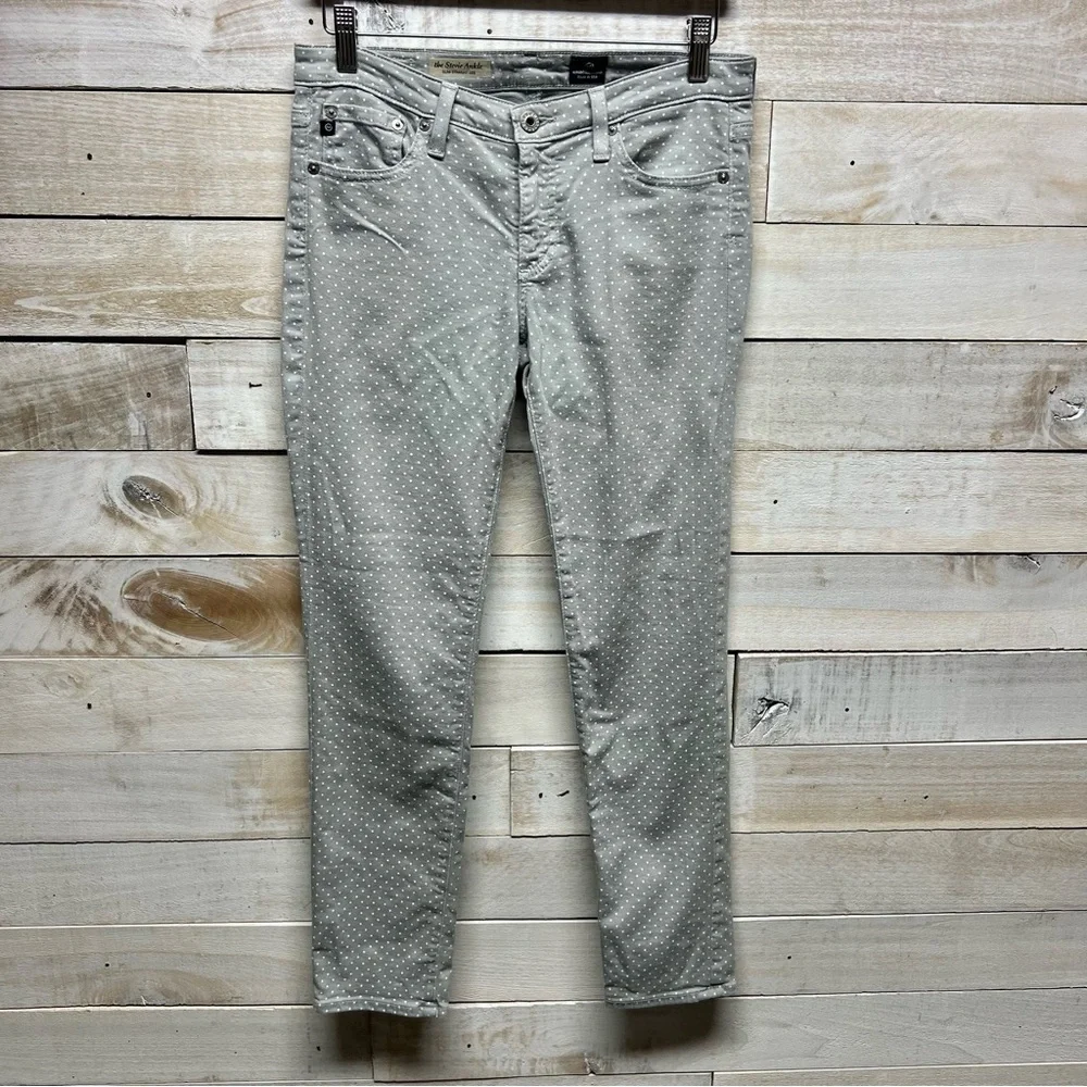 AG Adriano Goldschmied Jeans Womens 27 Stevie Ankle Slim Straight Gray Polka Dot